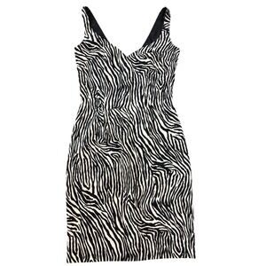 Caché Zebra Print Beaded Bodycon Mini Dress Size 6 Y2K Black White Going Out‎